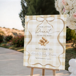 Neutral Beige Gingham Peanut Baby Shower Welcome Poster