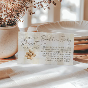 Neutral Beige Gingham Peanut Book For Baby Shower Enclosure Card