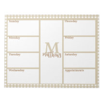 Neutral Beige Gingham Plaid Weekly Planner Notepad