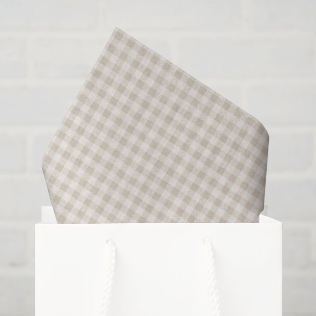 Neutral Beige Gingham Rustic Plaid Tissue Paper (Gift Bag)