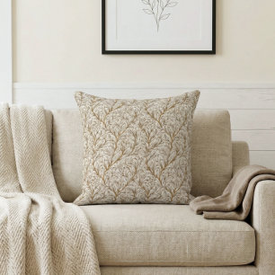 Neutral Beige Gold Botanical Leaf William Morris Cushion