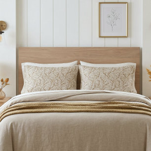 Neutral Beige Gold Botanical Leaf William Morris Pillowcase