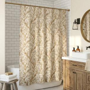 Neutral Beige Gold Botanical Leaf William Morris Shower Curtain