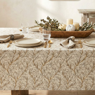Neutral Beige Gold Botanical Leaf William Morris Tablecloth