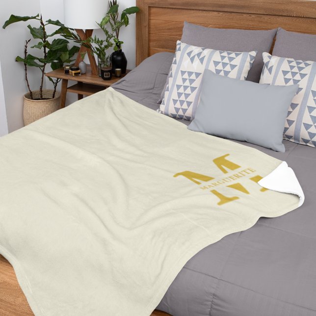 Neutral Beige Gold Monogram Fleece Blanket (Creator Uploaded)