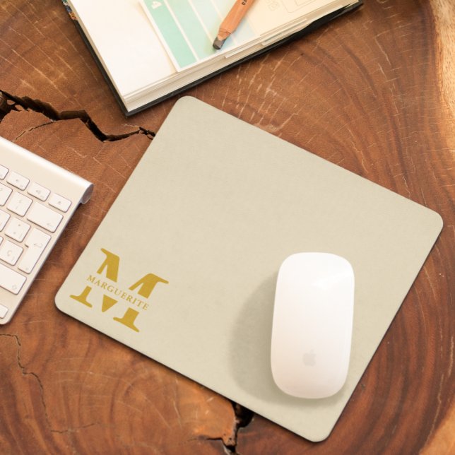 Neutral Beige Gold Monogram Mouse Pad (Creator Uploaded)