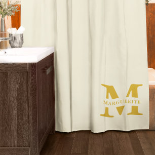 Neutral Beige Gold Monogram Shower Curtain