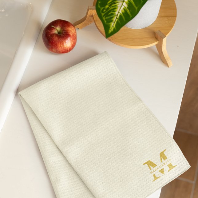 Neutral Beige Gold Monogram Tea Towel (Creator Uploaded)