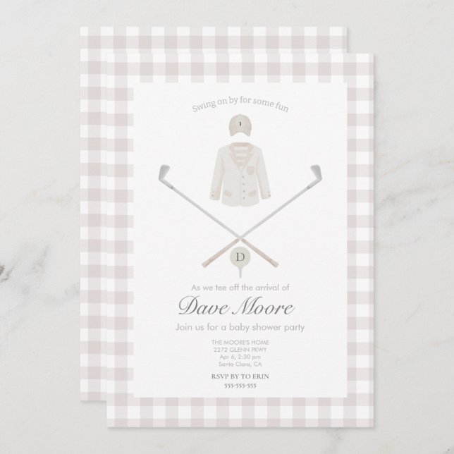 Neutral Beige Golf theme baby shower Invitation (Front/Back)