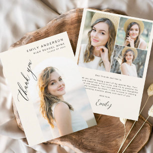 Neutral Beige Graduate Simple Photo Graduation  Thank You Card
