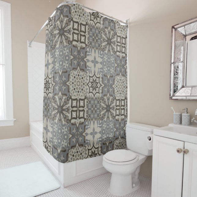 Neutral,beige,gray ,Moroccan tiles  Shower Curtain (In Situ)