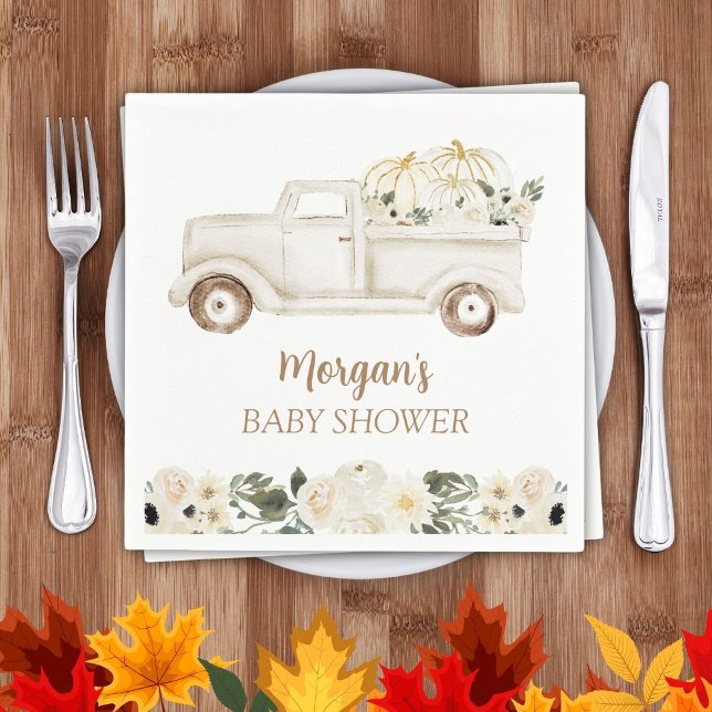 Neutral Beige Little Pumpkin Cute Baby Shower Napkin (Creator Uploaded)