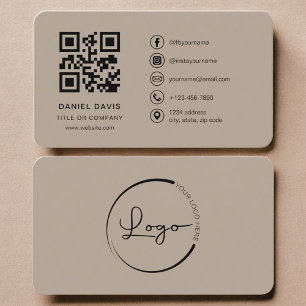 Neutral Beige Logo QR Code  Business Card