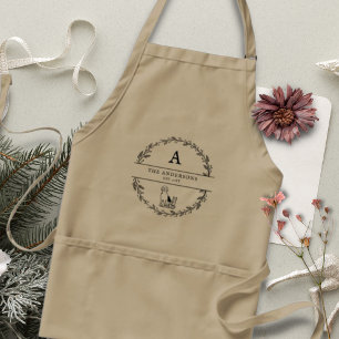 Neutral Beige Minimalist Newlywed Gift Monogram Standard Apron