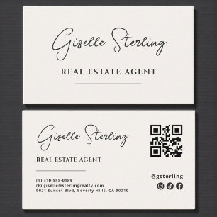 Neutral Beige Minimalist Real Estate Agent QR Code Business Card