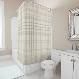 Neutral Beige Plaid Shower Curtain