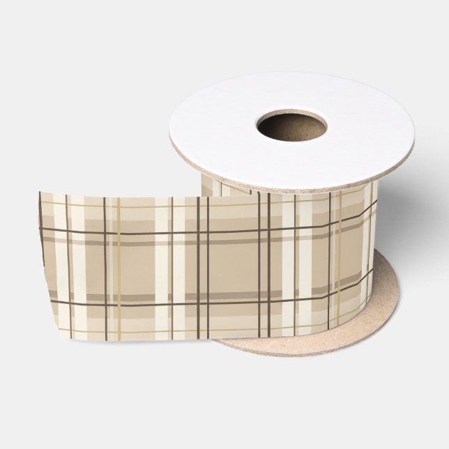 Neutral Beige Plaid Tartan  Satin Ribbon (Spool)