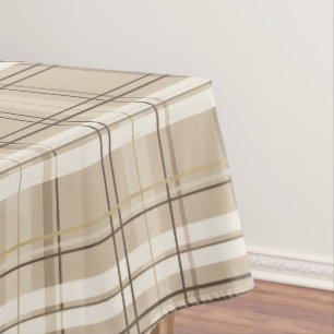 Neutral Beige Plaid Tartan  Tablecloth