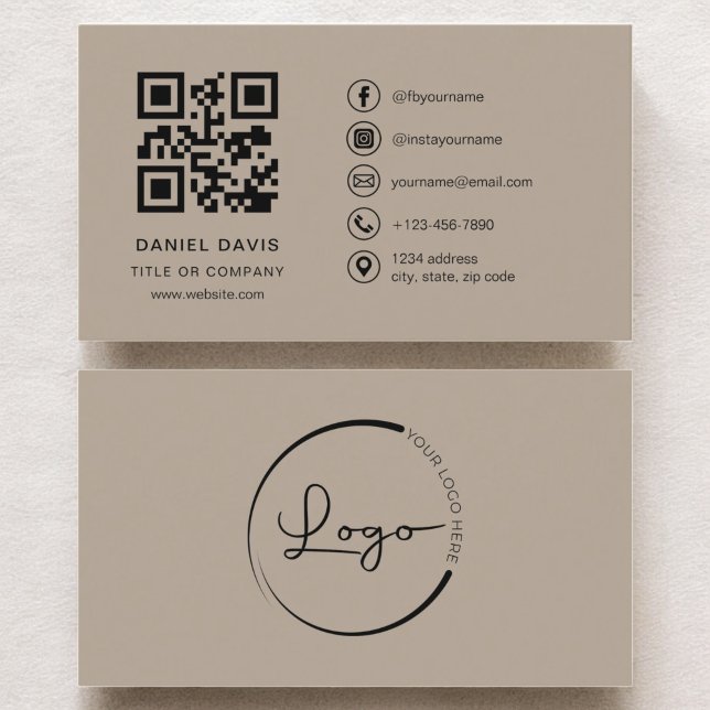 Neutral Beige Professional Company Logo QR Code  Business Card (Creator Uploaded)