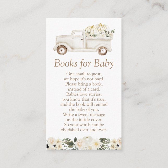 Neutral Beige Pumpkin Baby Shower Books for Baby Enclosure Card (Front)