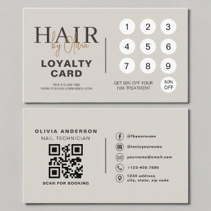 Neutral Beige QR Code Hair Salon Loyalty Card