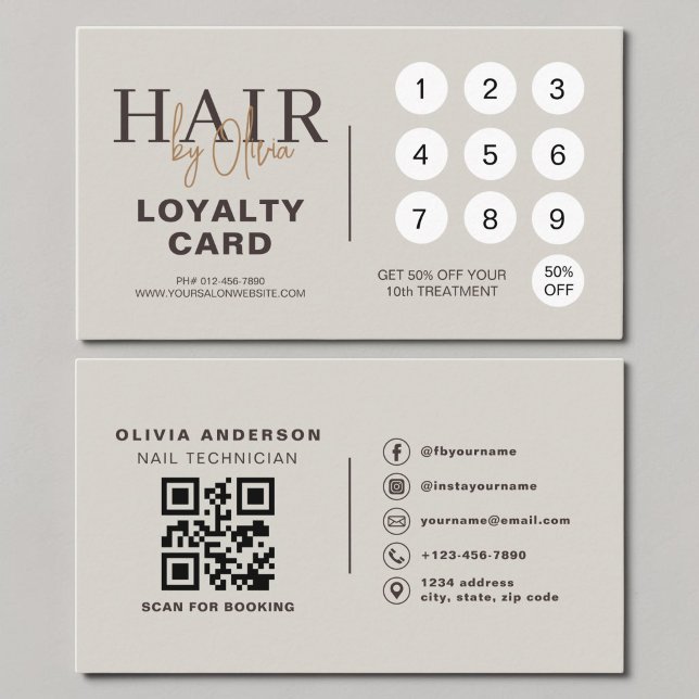 Neutral Beige QR Code Hair Salon Loyalty Card (Creator Uploaded)
