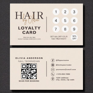 Neutral Beige QR Code Hair Salon Loyalty Card