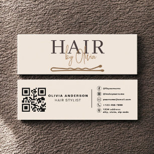 Neutral Beige QR Code Hair Stylist Modern Mini Business Card