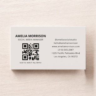 Neutral Beige QR Code Minimalist Professional Business Card