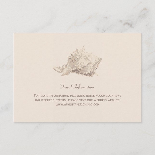 Neutral Beige Seashell Beach Wedding Information Enclosure Card (Front)