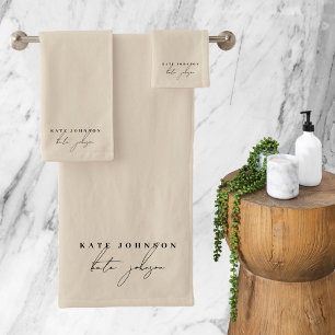 Neutral Beige Signature Script Monogram Bath Towel Set
