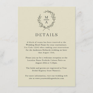 Neutral Beige Simple Elegant Monogram Details Enclosure Card