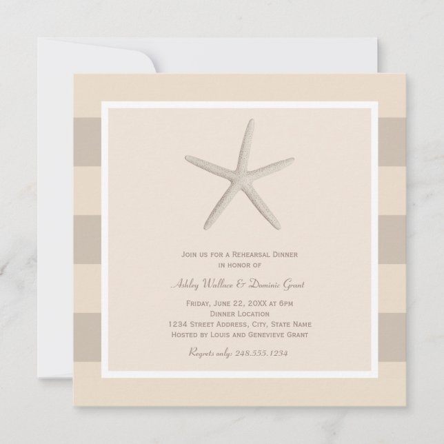 Neutral Beige Starfish Beach Wedding Rehearsal Invitation (Front)
