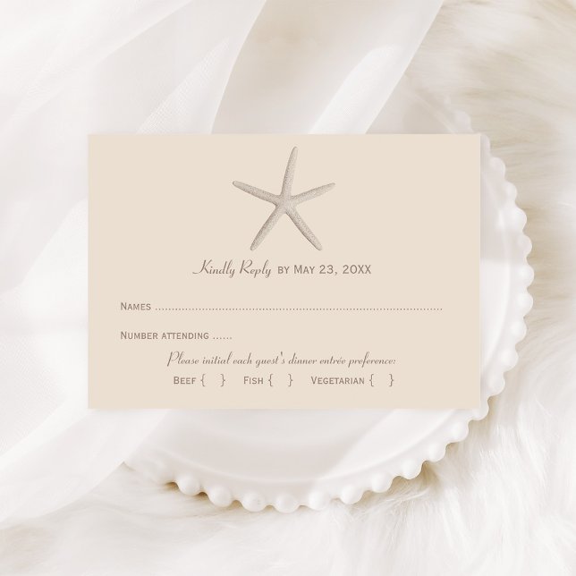 Neutral Beige Starfish Beach Wedding RSVP Card (Creator Uploaded)