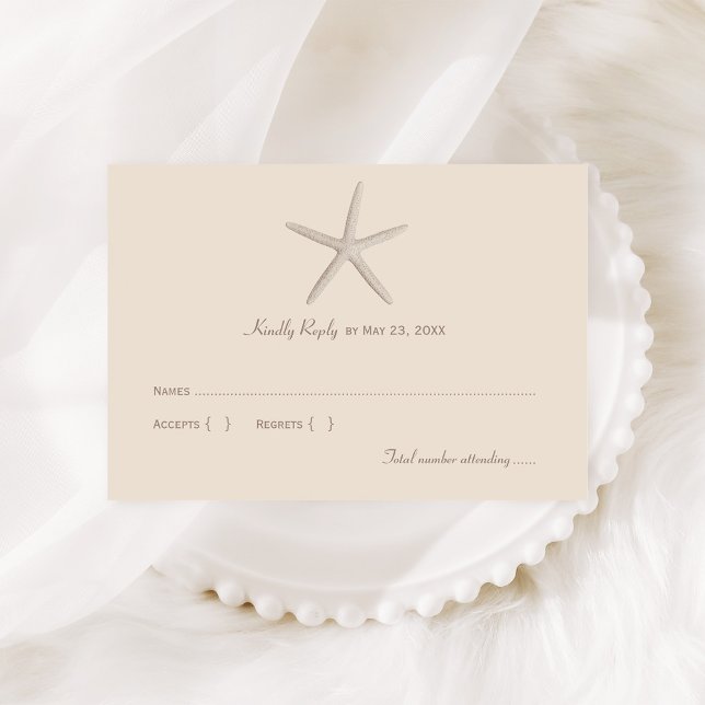 Neutral Beige Starfish Beach Wedding RSVP Card (Creator Uploaded)