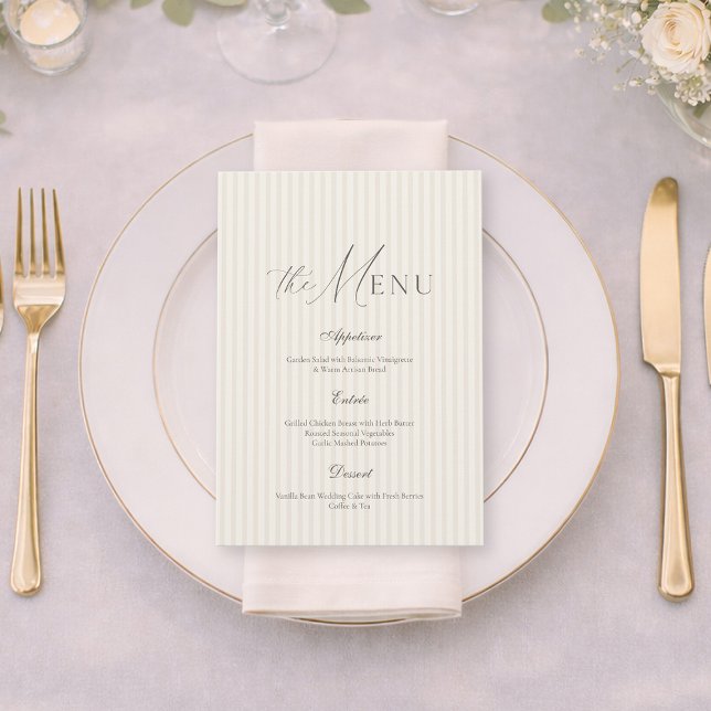 Neutral Beige Stripe Wedding Menu Invitation (Creator Uploaded)