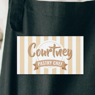 Neutral Beige Stripes Cake Baker Pastry Chef Name Tag