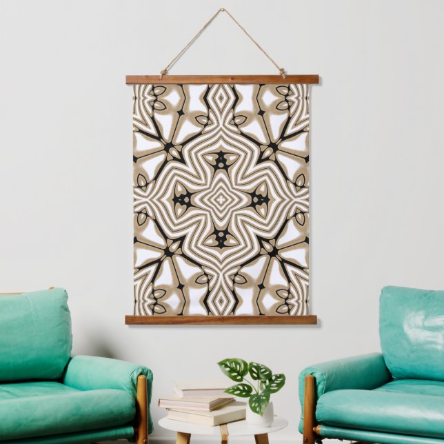 Neutral Beige Taupe Brown Black White Tribal Art Hanging Tapestry (Living Room)