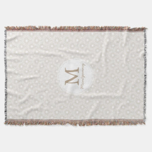 Neutral Beige & White Japanese Waves Throw Blanket