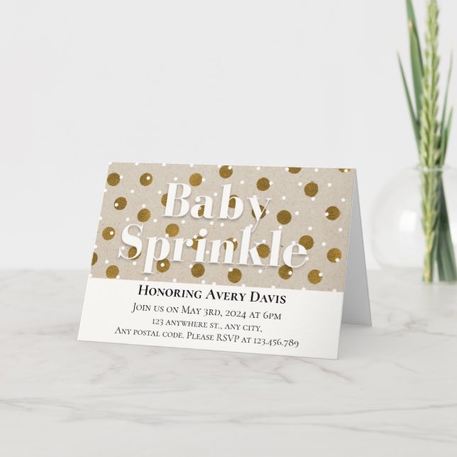 Neutral beige & white polka dots invitation (Front)