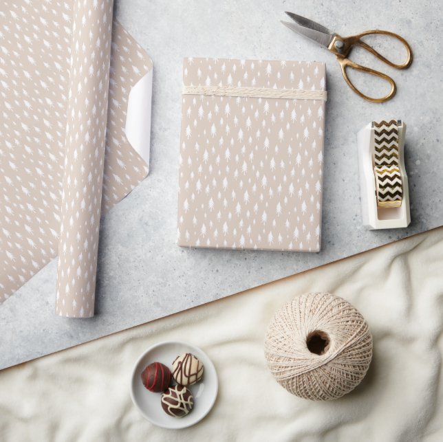 Neutral Beige & White Tiny Trees Holiday Pattern Wrapping Paper (Crafts)