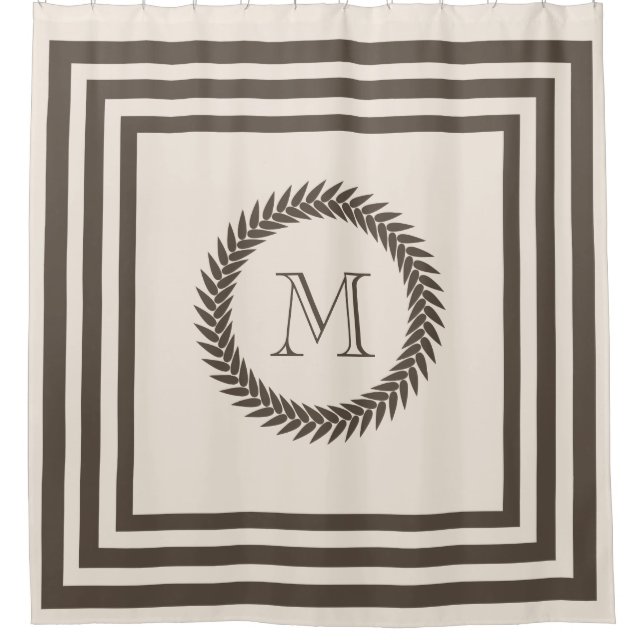 Neutral Biscotti and Cocoa Fancy Monogram Shower Curtain (Front)