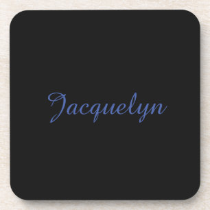 Neutral Black & Blue Plain Elegant Modern Own Name Coaster