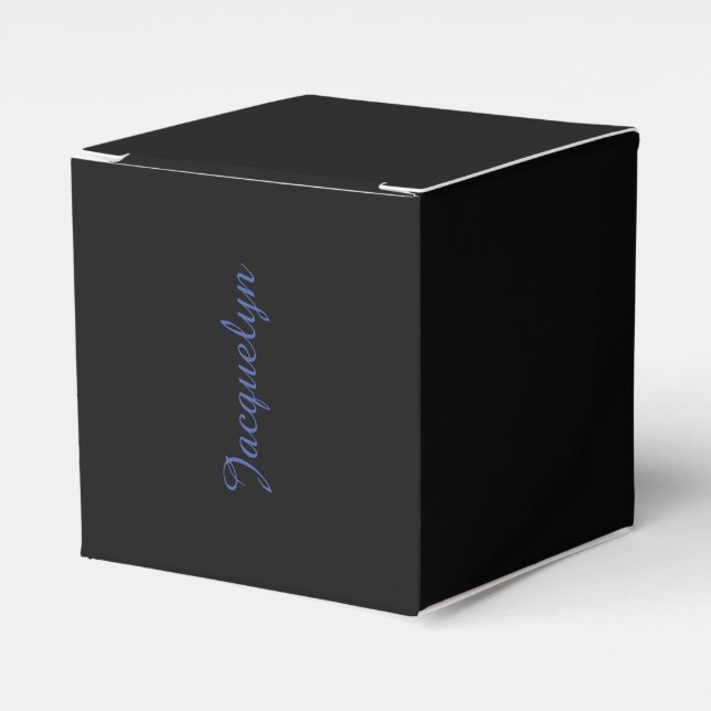 Neutral Black & Blue Plain Elegant Modern Own Name Favour Box (Front Side)