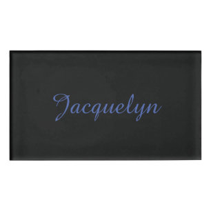 Neutral Black & Blue Plain Elegant Modern Own Name Name Tag
