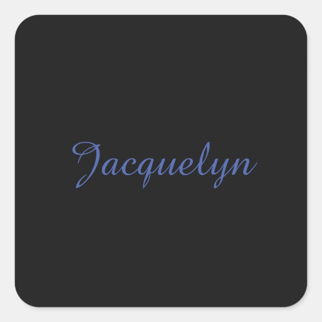 Neutral Black & Blue Plain Elegant Modern Own Name Square Sticker (Front)