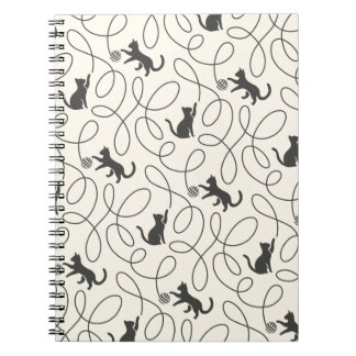 Neutral Black Cat and Yarn Ball Pattern Notebook