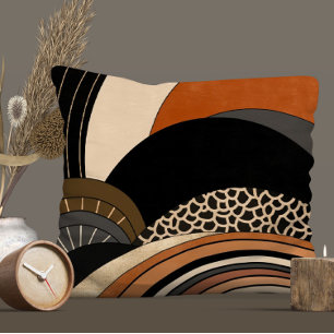 Neutral Black Orange Modern Boho Cushion