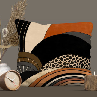 Neutral Black Orange Modern Boho Cushion