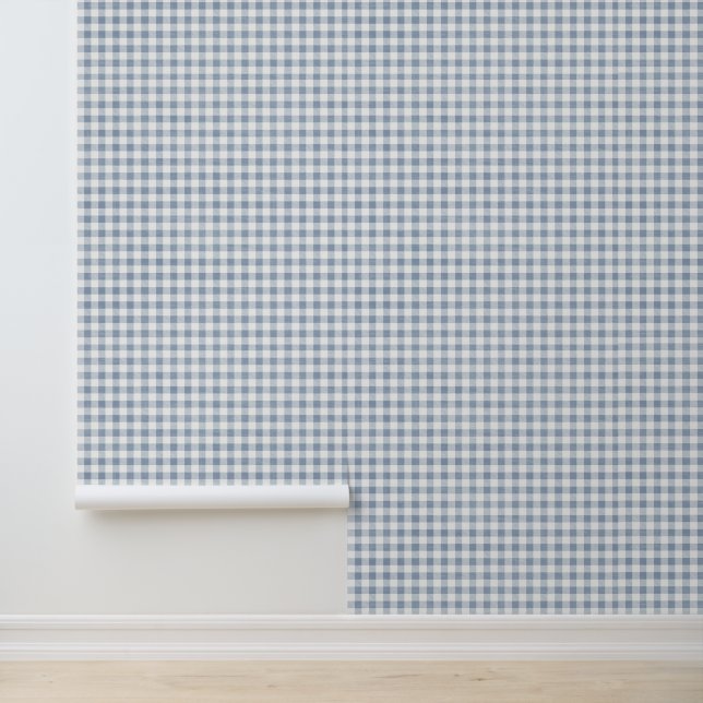Neutral Blue Grey Small Gingham Pattern Wallpaper (Application)